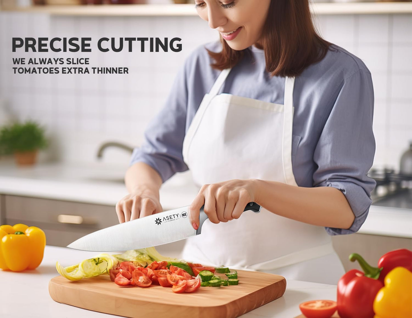 ASETY Knife Set, 15 PCS Kitchen Knife Set with Built-in Knife Sharpener Block, German Stainless Steel Knife Block Set, Full Tang Chef Knife Set, NSF Food Safe, Gift for Men I Women