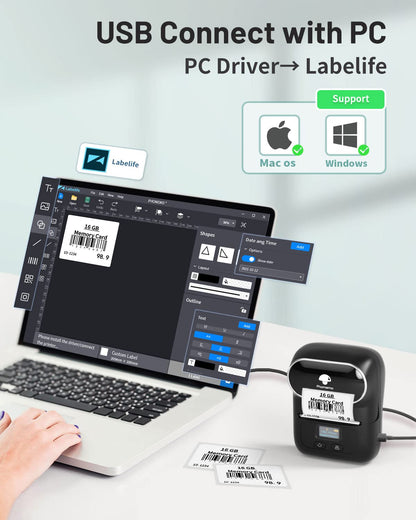 Phomemo M110 Label Makers - Barcode Label Printer Bluetooth Portable Thermal Printer for Small Business, Address, Logo, Clothing, Mailing, Sticker Printer for Phones & PC, Black