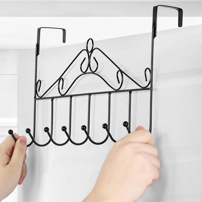 4 Pack Over The Door Hooks Hanger,Over The Door Towel Rack Coat Rack with 7 Hooks, Metal Hanging Organizer for Clothes Coat Hat Towel Bedroom Bathroom, Black