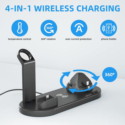 4 in 1 Wireless Charger for iPhone, Magnetic 4 in 1 Fast Charging Station Charger for Magsafe for iPhone 15/14/13 /Pro/Pro Max/12/11/X/Xr/XS/8, for AirPods, Apple Watch, Samsung, Google Pixel (Black)