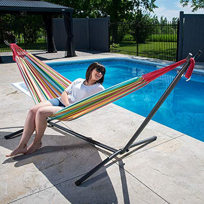 Vivere Double Cotton Hammock with Space Saving Stand and Carry Bag - Salsa