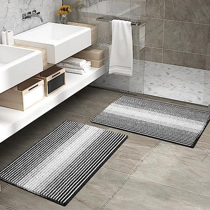 Colorxy Chenille Bathroom Rugs, Extra Soft and Absorbent Bath Mat, Non-Slip Machine Washable Rug, Luxury Plush Shaggy Bath Carpet, Suitable for Bathroom Floor, Tub, Shower, 24''x16'', Black