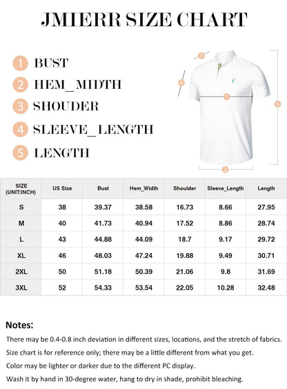 JMIERR Polo Shirts for Men Summer Quick Dry Casual Short Sleeve Button Up Fishing Work Golf Tshirt, L, White