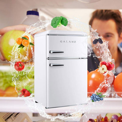 Galanz GLR31TWEER Retro Compact Refrigerator, Mini Fridge with Dual Doors, Adjustable Mechanical Thermostat with Freezer, White, 3.1 Cu FT