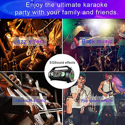 Bluetooth Speaker, 30W Portable Bluetooth Boombox with Subwoofer, FM Radio, RGB Colorful Lights, EQ, Stereo Sound, Booming Bass, 10H Playtime Wireless Outdoor Speaker for Home, Party, Travel, Camping