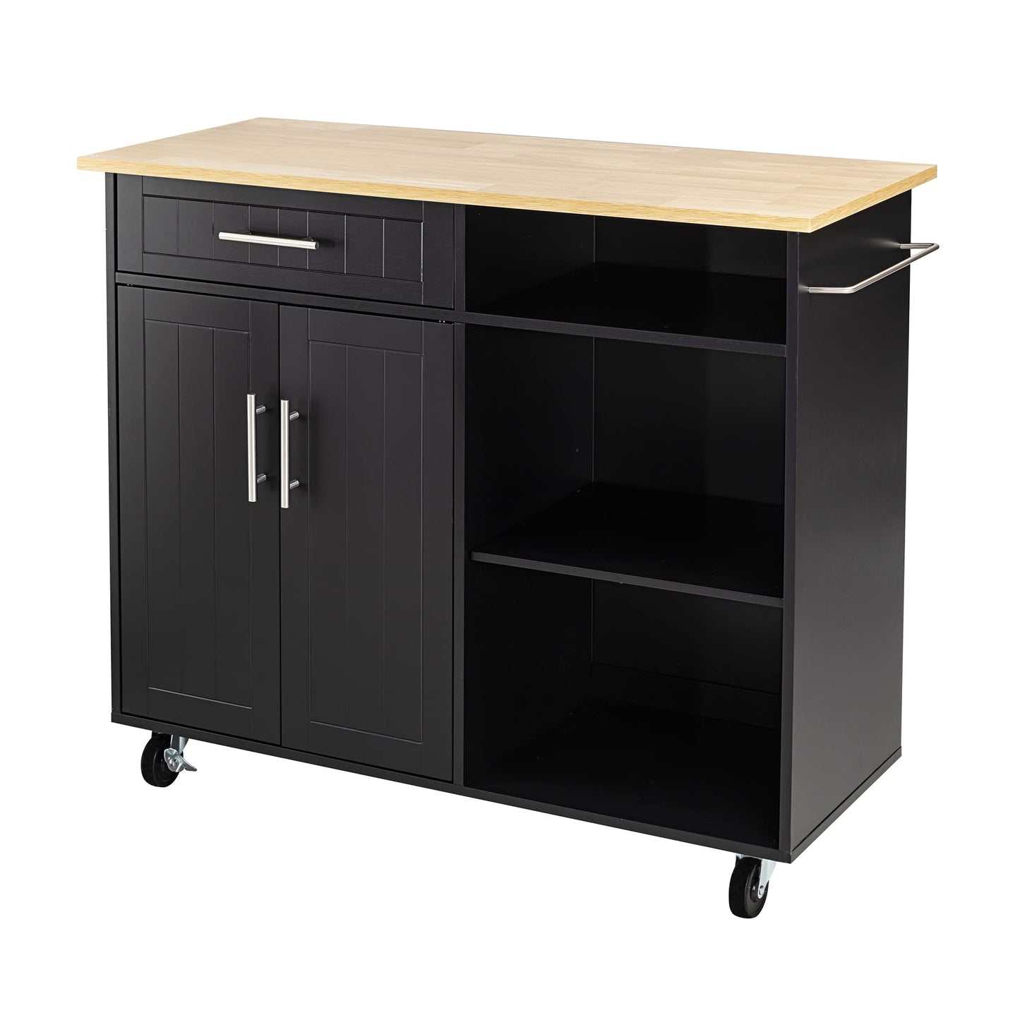 Shintenchi Kitchen Island Cart with Storage,Rolling Kitchen Island Side Table on Wheels with Large Worktop,Storage Cabinet,Towel Rack and Drawers for Kitchen,Dinning Room,Black