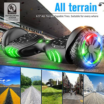 TOMOLOO Hoverboards for Kids Ages 6-12, 6.5" Two-Wheel All Terrain Off Road Hoverboard for Adults Hover Board All Terrain Bluetooth and LED with Music Speaker- colorful RGB light