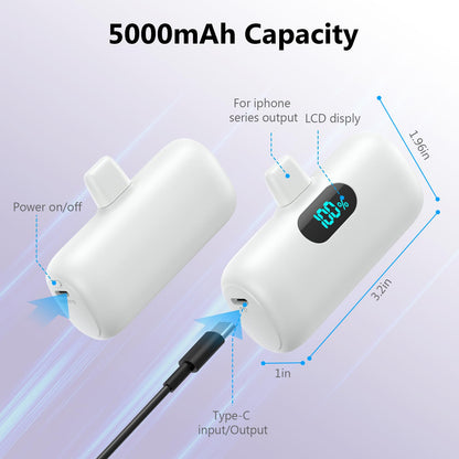 [2 Pack]Mini Portable Charger 5000mAh,Ultra-Compact 15W PD Fast Charging Power Bank,LCD Display Cute Battery Pack Backup Charger Compatible with iPhone 14/14 Pro Max/13/13 Pro/12/XR/8/7/6-Black+White