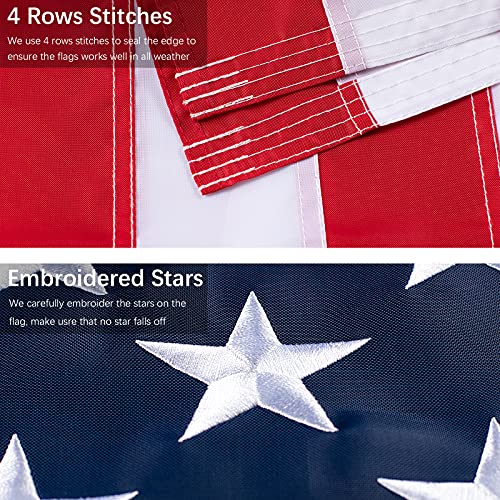 3X5 American Flag Outdoor with Embroidered Stars - Heavy Duty Nylon US Flags With Brass Grommets And Sewn Stripes, Vivid Color United States Flags