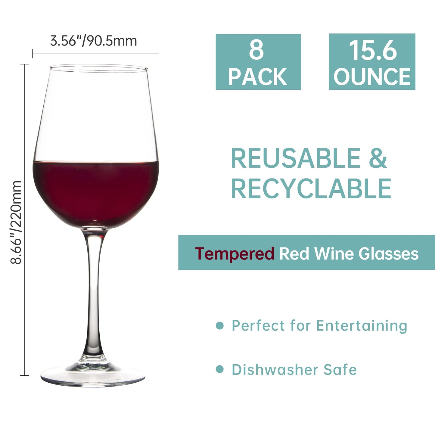 YARYOUNG Elegant 15 oz Tempered Red Wine Glasses Set of 8 for Special Occasions, Stylish and Durable