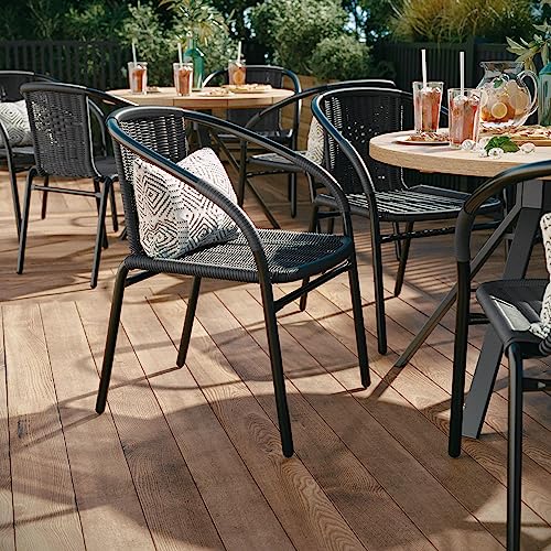 Flash Furniture Lila 4 Pack Gray Rattan Indoor-Outdoor Restaurant Stack Chair | Versatile and Stylish Seating