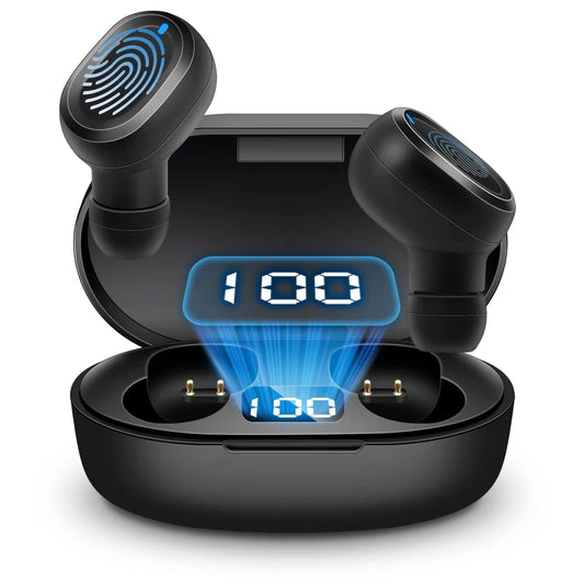 Bluetooth Earbuds in-Ear, Wireless Earphones Touch Control with Mic, Bluetooth Headset Noise Cancelling Headphones, HiFi Stereo, IP67 Waterproof, LED Display Fast Charging Case, Sport/Work Speakers.