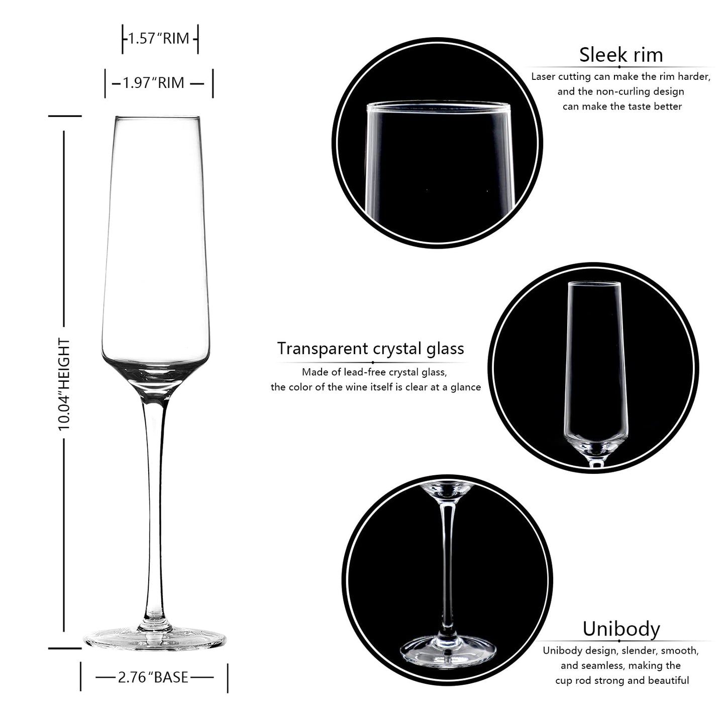 Champagne Glasses Set of 2 - Elegant Champagne Flutes Glass With Long Stem - Unique Gift for Birthday,Wedding, Anniversary - Ideal for Wine Tasting,Daily Use - 7 oz, Clear