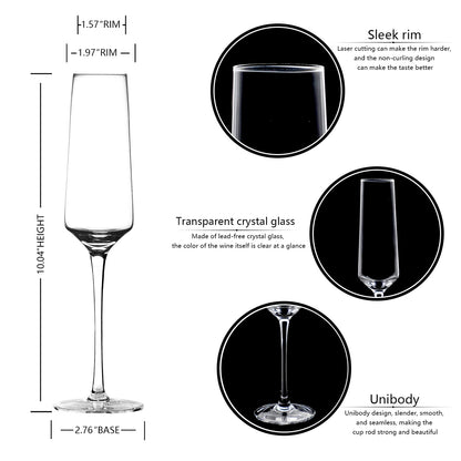 Champagne Glasses Set of 2 - Elegant Champagne Flutes Glass With Long Stem - Unique Gift for Birthday,Wedding, Anniversary - Ideal for Wine Tasting,Daily Use - 7 oz, Clear