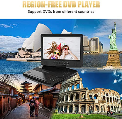 12" Portable DVD Player with 5-Hour Rechargeable Battery, 10.1" HD Swivel Display Screen, Support CD/DVD/SD Card/USB, Car Headrest Case, Car Charger, Last Memory Valentines