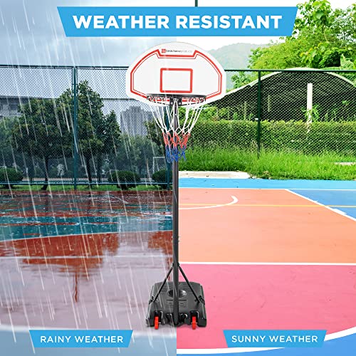 Best Choice Products Kids Height-Adjustable Basketball Hoop, Portable Backboard System w/ 2 Wheels, Fillable Base, Weather-Resistant, Nylon Net, Adjusts from 70.5in to 82.3in - White