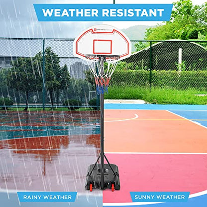 Best Choice Products Kids Height-Adjustable Basketball Hoop, Portable Backboard System w/ 2 Wheels, Fillable Base, Weather-Resistant, Nylon Net, Adjusts from 70.5in to 82.3in - White