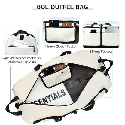 Lekesky Travel Duffel Bag Bag for Women 80L Large Duffel Bag Foldable Weekender Bag with Shoes Compartment(02White)