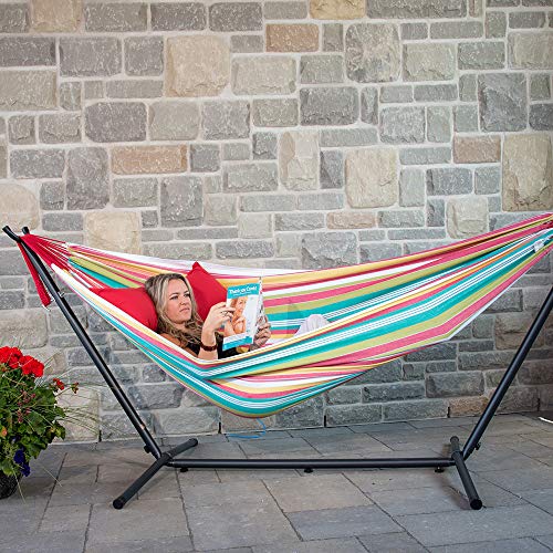 Vivere Double Cotton Hammock with Space Saving Stand and Carry Bag - Salsa