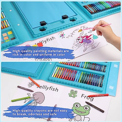 Art Supplies 248 Pieces, Girls Boys Teen Artist Drawing Art Kit, Arts and Crafts Gift, Art Set Box with Reversible Tri-Fold Easel, A4 Paper, Coloring Book, Oil Pastels, Crayons, Colored Pencils, Bule