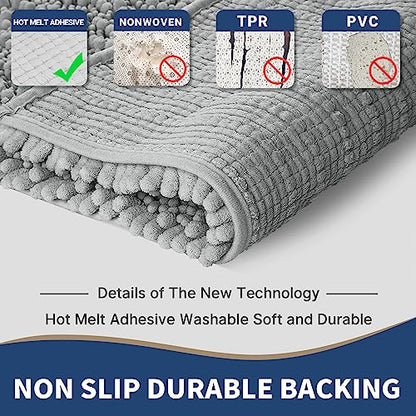 Yimobra Luxury Bathroom Rugs Sets 2 Piece, Soft U-Shaped Contour Toilet Rug and Fluffy Chenille Bath Rug, Non-Slip Absorbent Bath Floor Mat Carpet Set, Machine Washable, 31x20+24x20 Inch Grey
