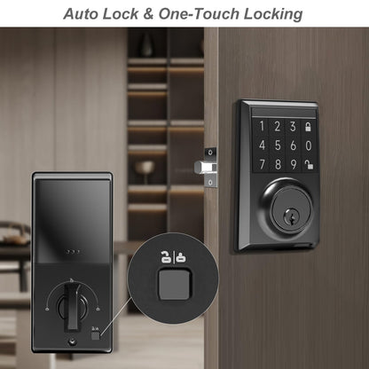 Smart Front Door Lock Set - Keyless Entry Door Lock with Keypads, Electronic Keypad Deadbolt 103 User Codes, Auto Lock, Mute Function, Low Battery Indicator, Includes 2 Keys-Ideal for Home Security