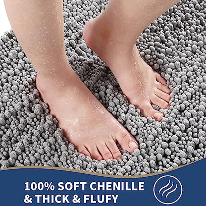 Yimobra Luxury Bathroom Rugs Sets 2 Piece, Soft U-Shaped Contour Toilet Rug and Fluffy Chenille Bath Rug, Non-Slip Absorbent Bath Floor Mat Carpet Set, Machine Washable, 31x20+24x20 Inch Grey