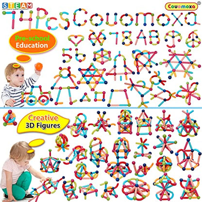 COUOMOXA 74 PCS Magnetic Blocks Sticks Construction Building, Learning Education Stem Preschool Toddler Kids Toys for 3+ Year Old, Montessori Toys for Toddlers Gifts
