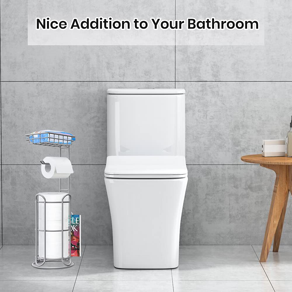 Silver Toilet Paper Holder Stand Bathroom Tissue Holder Free Standing Magazine Organizer Storage Larger Rolls Phone Wipes