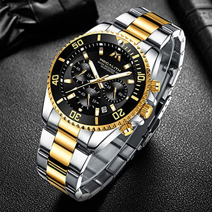 MEGALITH Mens Watches with Stainless Steel Waterproof Analog Quartz Fashion Business Chronograph Watches for Men, Auto Date