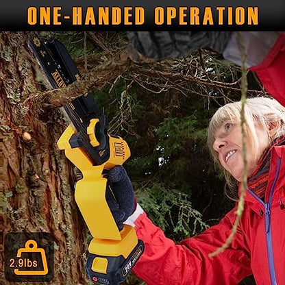 ALLOYMAN Mini Chainsaw 6-Inch Cordless | 26.2ft/s chain speed | Upgrade 775 Powerful motor | Tool Free Bar and Chain Adjustments | Handheld Small Chainsaw for Wood Cutting Tree Trimming