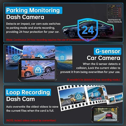 Dash Cam Front and Rear, Dash Camera for Cars WiFi/APP Control Dual Dashcam W/ 64GB Card, 2.5K Dash Cam Front+1080P Rear Car Camera W/Super Night Vision, Loop Recording, G-Sensor, Max Support 256GB
