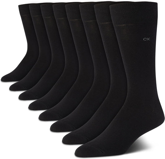 Calvin Klein Men's Dress Socks - Lightweight Cotton Blend Crew Socks (8 Pack), Size 7-12, Solid Black