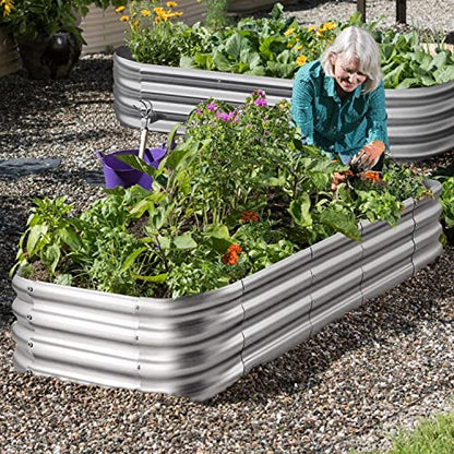 Crirax Raised Garden Beds Outdoor 8×4×1 Ft DIY Galvanized for Vegetables 12-in-1 Modular Metal Bed Kit Gardening Planters Silver