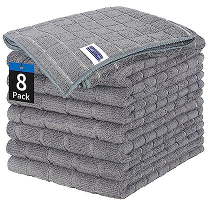 HOMERHYME Kitchen Towels, 8 Pack Microfiber Dish Towels Kitchen Washcloth, 270 GSM Grey All-Purpose Quick Dry Reusable Lint Free & Absorbent Tea Towels for Kitchen, Bar, Shop & Hotel 25'' x 15''