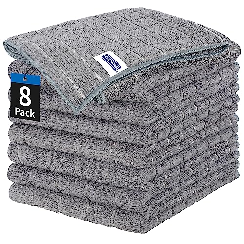 HOMERHYME Kitchen Towels, 8 Pack Microfiber Dish Towels Kitchen Washcloth, 270 GSM Grey All-Purpose Quick Dry Reusable Lint Free & Absorbent Tea Towels for Kitchen, Bar, Shop & Hotel 25'' x 15''