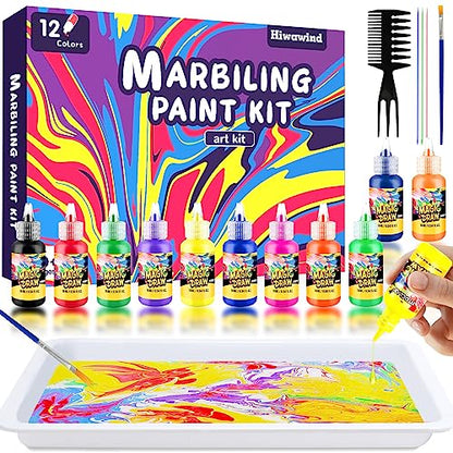 Water Marbling Paint Art Kit for Kids - Arts and Crafts for Girls & Boys,Ideal Gifts for Kids Age 4-8 6-8 8-10 8-12 (12 Colors)