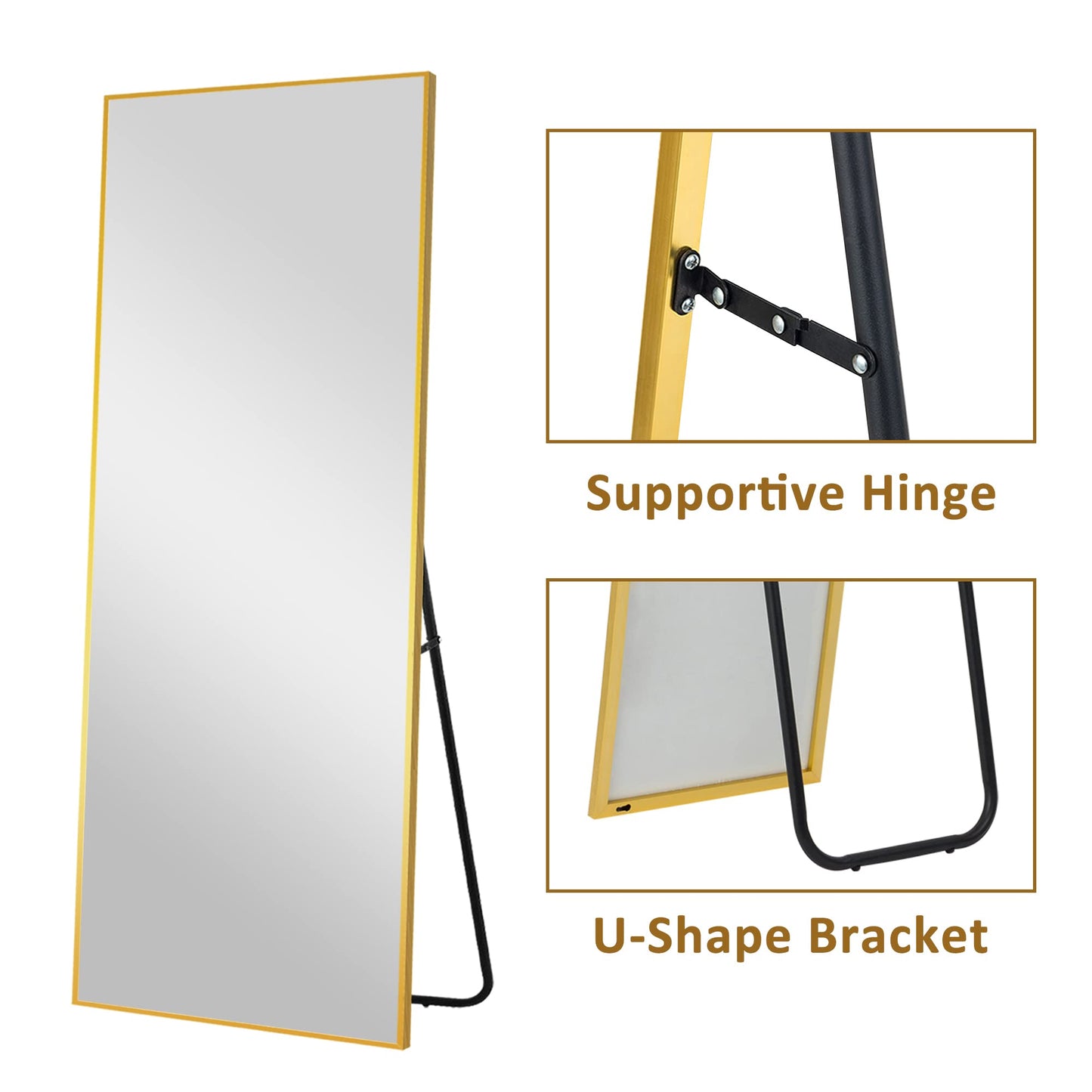 UPDATE: SOLD OUT! self Full Length Floor Mirror 47"x16" Large Rectangle Wall Mirror Hanging or Leaning Against Wall for Bedroom, Dressing and Wall-Mounted Thin Frame Mirror - Gold, 47" x 16" (USAM004)