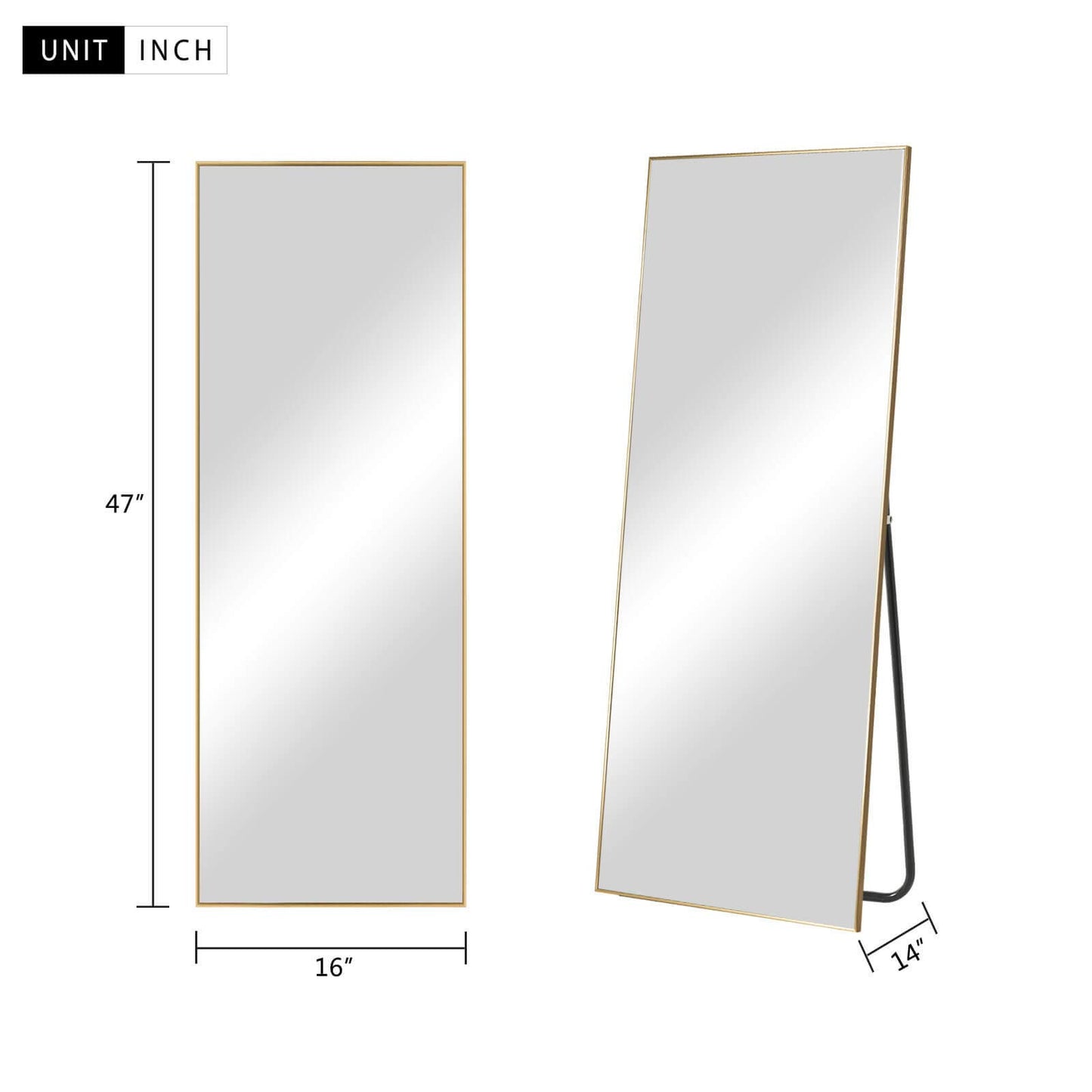 UPDATE: SOLD OUT! self Full Length Floor Mirror 47"x16" Large Rectangle Wall Mirror Hanging or Leaning Against Wall for Bedroom, Dressing and Wall-Mounted Thin Frame Mirror - Gold, 47" x 16" (USAM004)