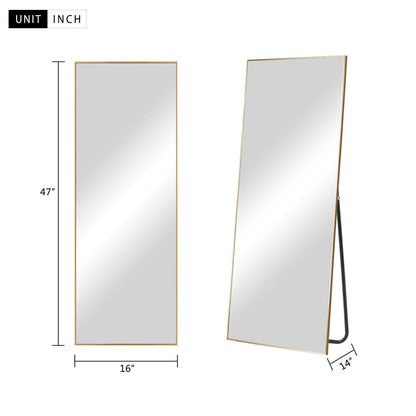 UPDATE: SOLD OUT! self Full Length Floor Mirror 47"x16" Large Rectangle Wall Mirror Hanging or Leaning Against Wall for Bedroom, Dressing and Wall-Mounted Thin Frame Mirror - Gold, 47" x 16" (USAM004)