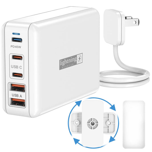 Lightning Ofertas USB C Charger Block 100W, Type C Charger Fast Charging 5 Ports 3C2A, Charger Station Multiport for iPhone/Ipad/MacBook, Power Adapter for Multiple Devices, Wall Mount