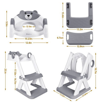 Kylinton® Potty Training Seat with Step Stool Ladder, Foldable Toddler Potty Seat, Training Toilet for Kids, Splash Guard Comfotable and Anti-Slip Pad for Boys Girls - New Grey