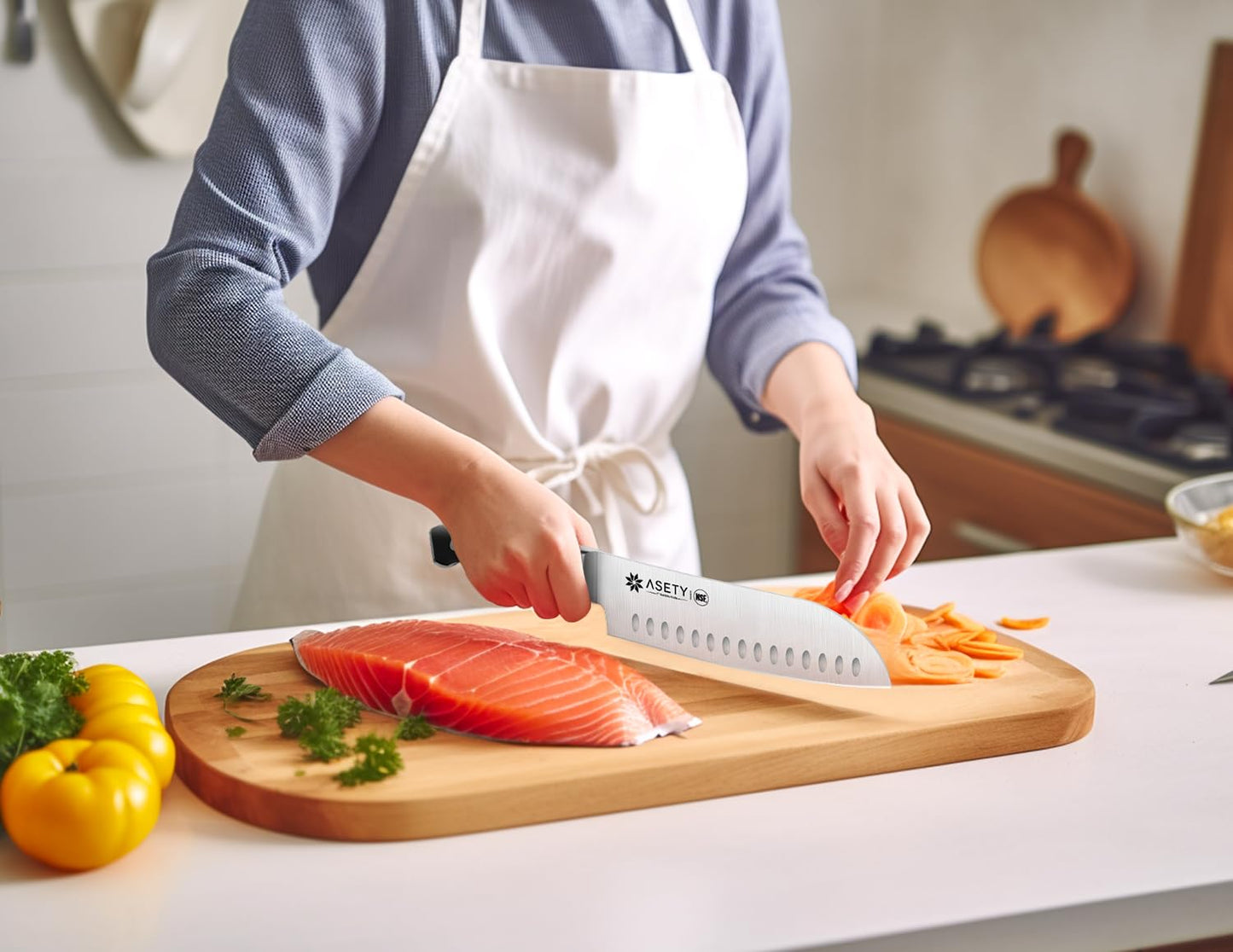 ASETY Knife Set, 15 PCS Kitchen Knife Set with Built-in Knife Sharpener Block, German Stainless Steel Knife Block Set, Full Tang Chef Knife Set, NSF Food Safe, Gift for Men I Women