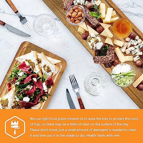 Wooden 3 Tier Serving Tray, Solid Acacia Wood Serving Trays（max 14 x 5.5 in or Home Decor, Food, Vegetables, Fruit, Charcuterie, Appetizer Serving Tray, Cheese Board (Set of 3 Plates)