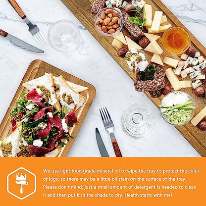 Wooden 3 Tier Serving Tray, Solid Acacia Wood Serving Trays（max 14 x 5.5 in or Home Decor, Food, Vegetables, Fruit, Charcuterie, Appetizer Serving Tray, Cheese Board (Set of 3 Plates)