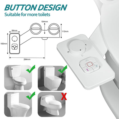 SAMODRA Bidet Attachment, Non-Electric Cold Water Bidet Toilet Seat Attachment with Pressure Controls, Retractable Self-Cleaning Dual Nozzles for Frontal & Rear Wash - White