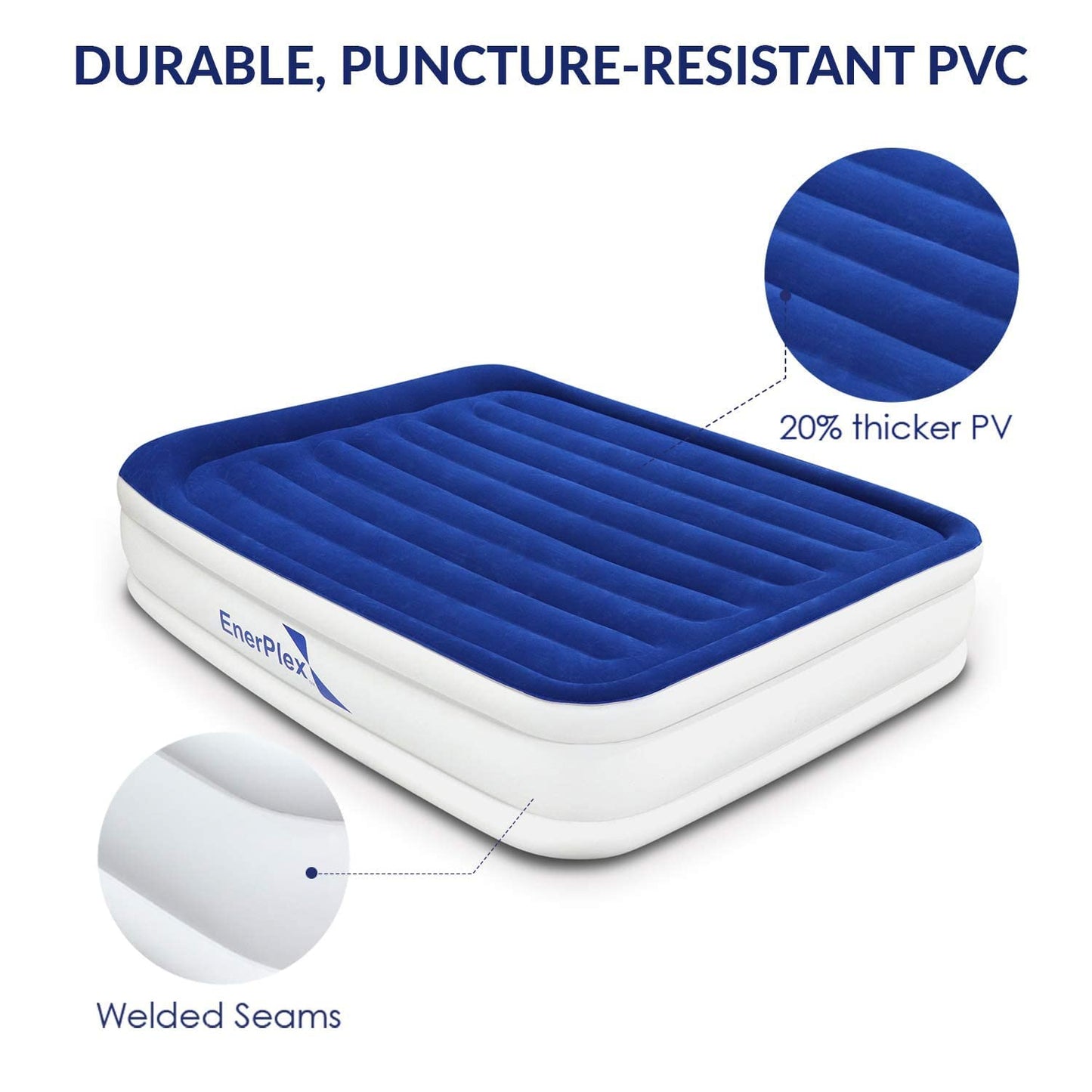 EnerPlex Twin Air Mattress with Built in Pump - 13" Luxury Size Self-Inflating Blow Up Mattress with Neck Support - Inflatable Air Bed for Portable Travel & Home Use (Blue/White)