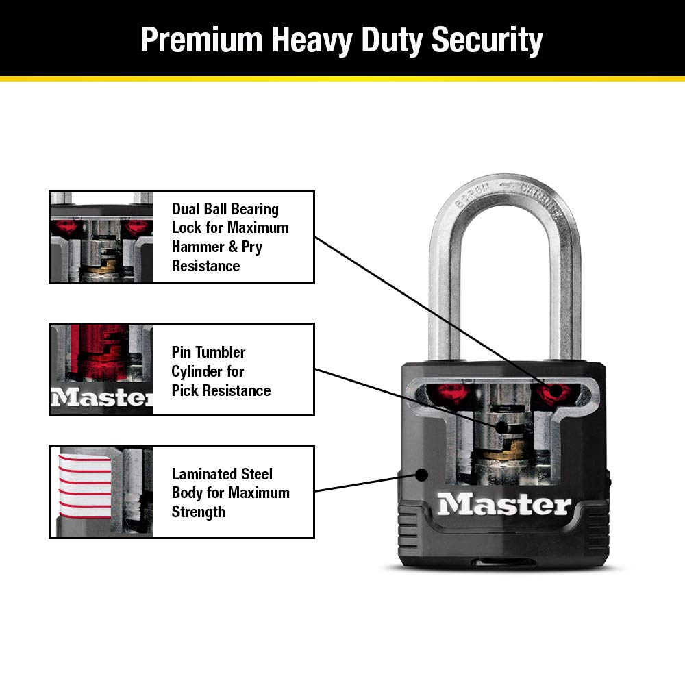 Master Lock Magnum Heavy Duty Outdoor Padlock with Key, 2 Pack Keyed-Alike, Covered