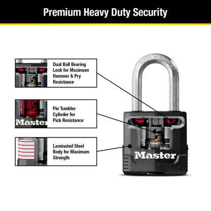Master Lock Magnum Heavy Duty Outdoor Padlock with Key, 2 Pack Keyed-Alike, Covered