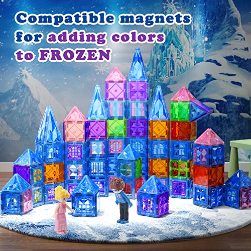 Frozen Toys for Girls Magnetic Tiles 102pcs with Dolls Princess Castle Building Toys Girls Toys Age 4-5 6-8 Magnetic Blocks Birthday Gifts & Toys for 3 4 5 6 7 8+ Year Old Xmas Gifts for Kids
